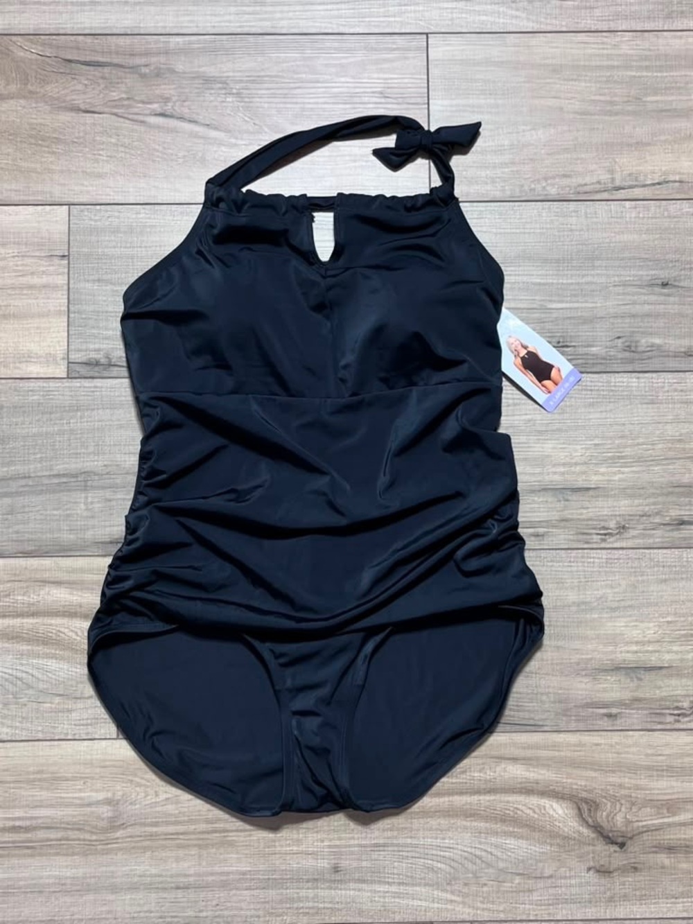 Crane Womens Tummy Toning One Piece Halter Swimsuit Size XL Black